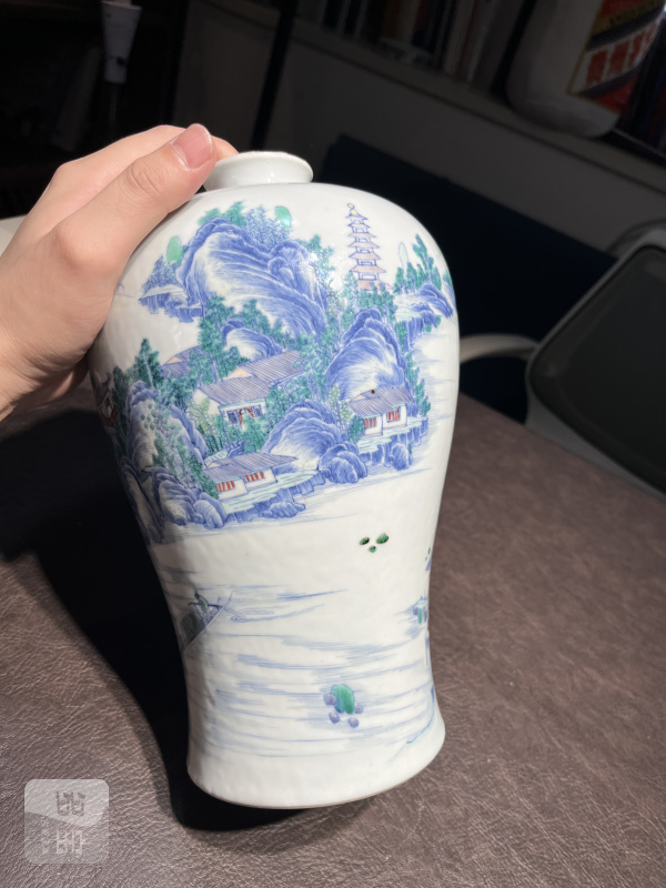 清雍正 安窑斗彩山水图梅瓶 - 图39